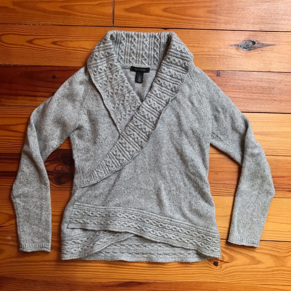 White House Black Market Grey Sparkle Faux Wrap Sweater, EUC, S - Picture 3 of 13